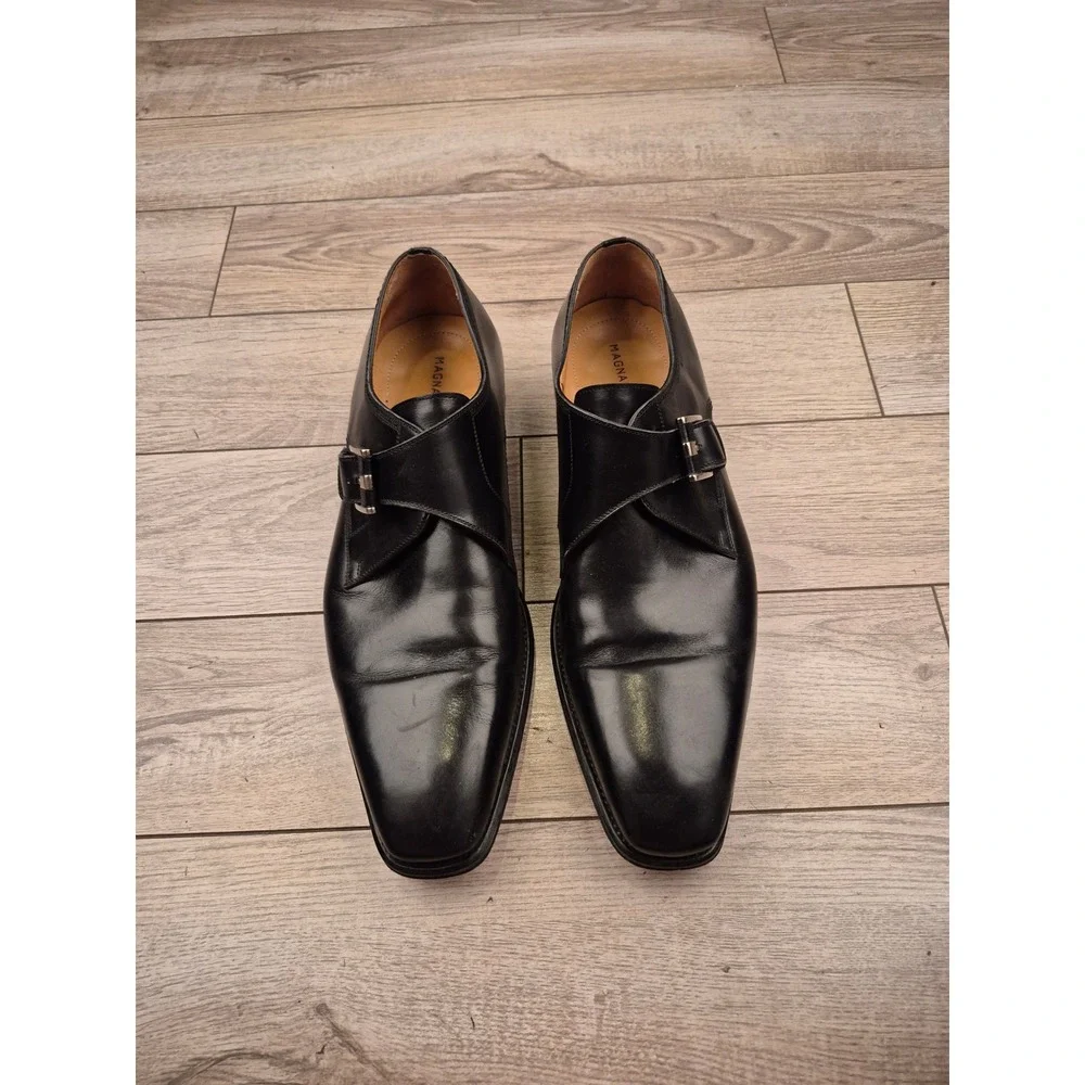 Magnanni Mens Black Leather Single Monk Strap Dress Shoes Made in‎ Spain Sz 11.5